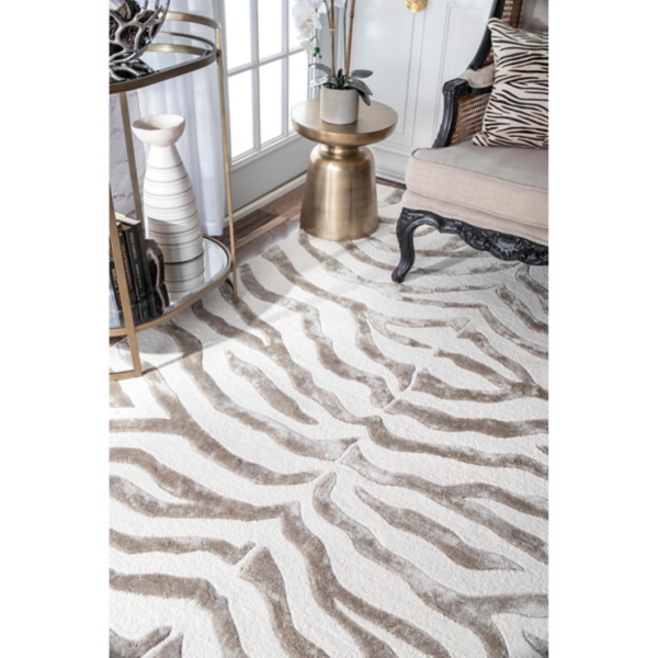 Zebra Hand Tufted Plush Round Area Rug 8x10 Kirklands