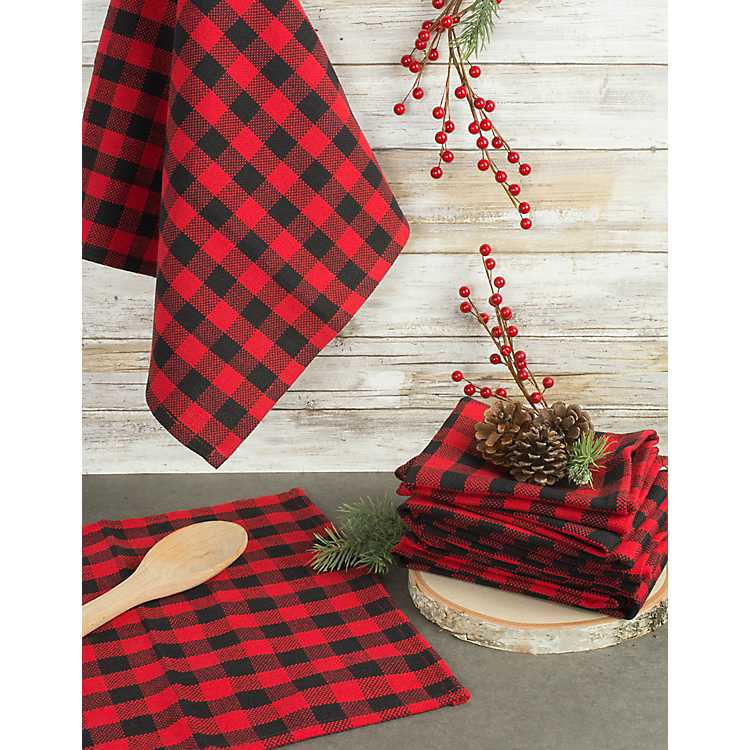 Red & Black Buffalo Check Kitchen Towels, Set of 6