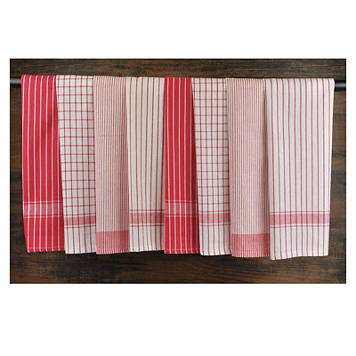 Red Stripe Kitchen Towels, Set of 8