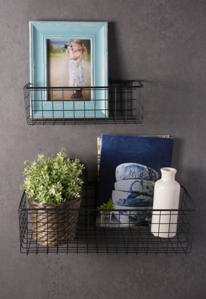 Black Bathroom Wall Hanging 2-layer Basket Space Aluminum