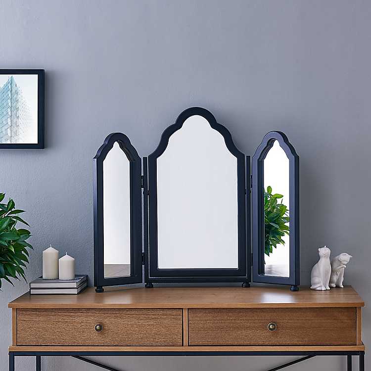 Black Osguis Tri Fold Vanity Mirror, Tri Fold Mirror For Vanity