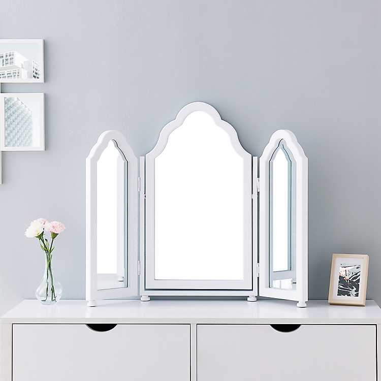 White Osguis Tri Fold Vanity Mirror, Tri Fold Vanity