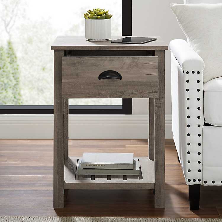 Gray Wash Country Accent Table, Gray Chairside Table