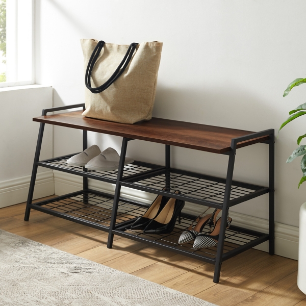 Dark Walnut Industrial Entryway Bench | Kirklands Home