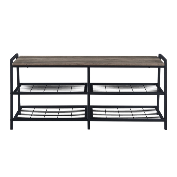 Gray Wash Industrial Shoe Rack Bench Kirklands