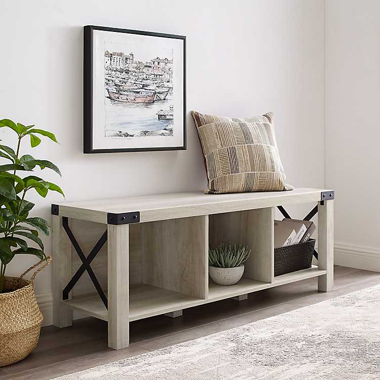 White Oak Farmhouse Storage Bench, Rustic Wooden Benches With Storage