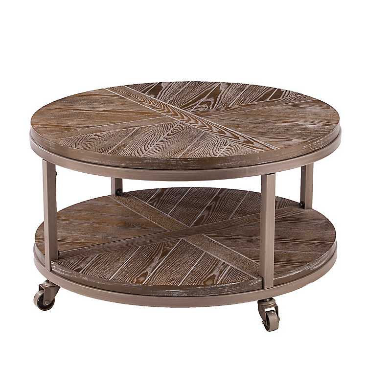 Round Kona Rolling Coffee Table, Round Wood Coffee Table On Wheels