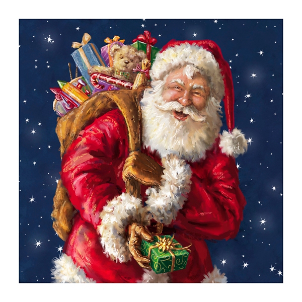 Santa with Gifts and Stars Canvas Art Print