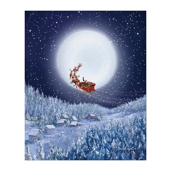 Santa and Sleigh with a Big Moon Canvas Art Print