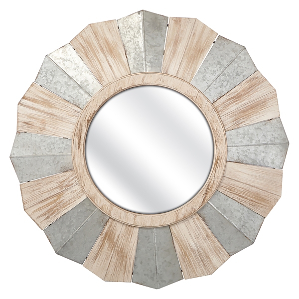 Wood and Galvanized Round Mirror | Kirklands Home
