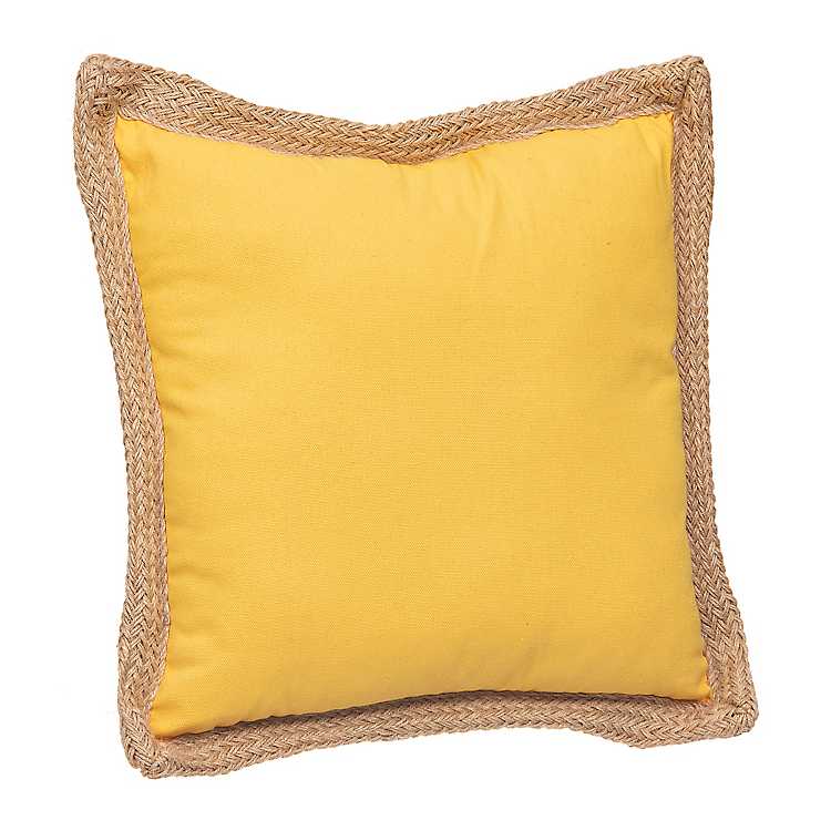 Yellow Jute Trim Outdoor Pillow Kirklands, Burlap Outdoor Throw Pillows Clearance
