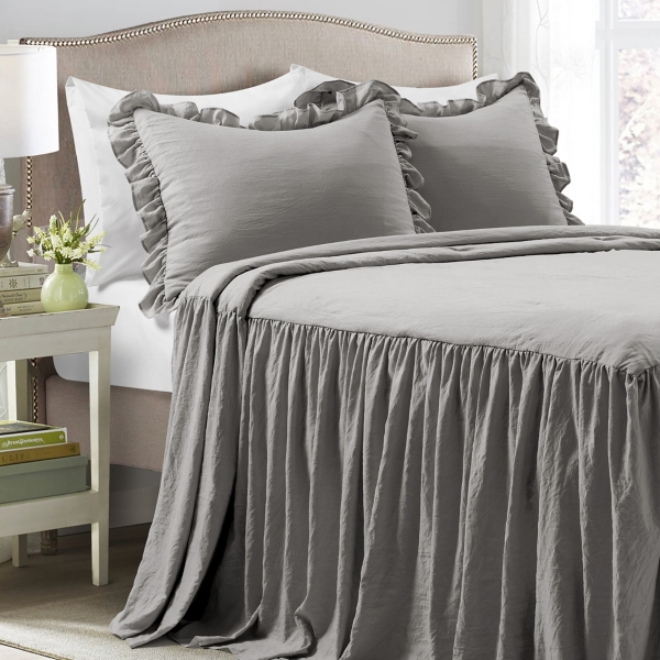 Dark Gray Ruffle Skirt 3 Pc Queen Comforter Set Kirklands