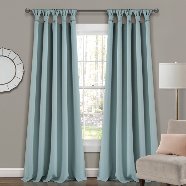 teal and tan curtain panels