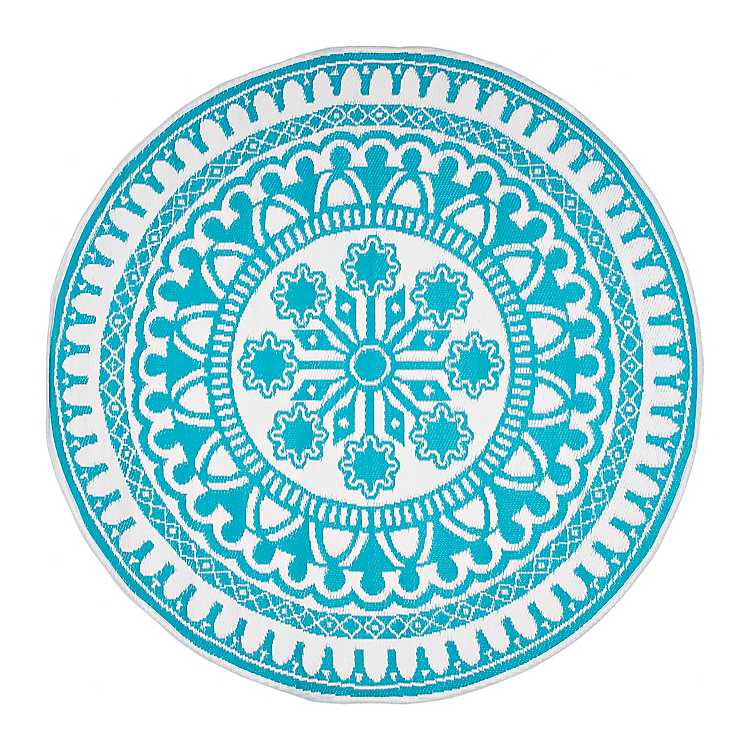 Turquoise Aztec Circle Outdoor Area Rug, Round Turquoise Rug Outdoor