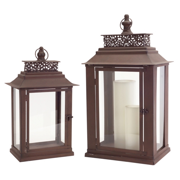 Brown Metal Lanterns With Handles Set Of 2 Kirklands