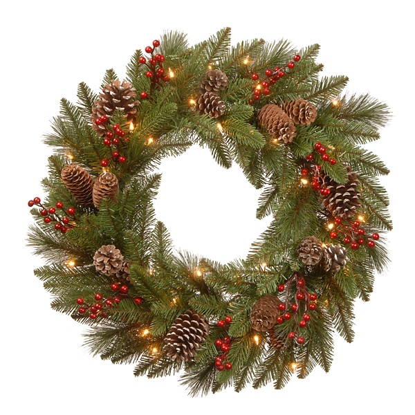 Pre-Lit Pine Cone Bristle Berry Christmas Wreath