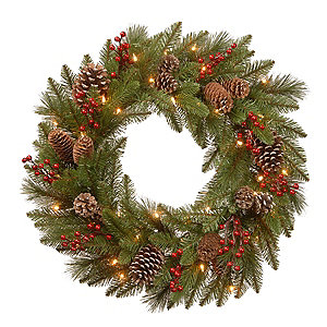 Christmas Wreath Door Decorations 42cm Spruce With Felt Reindeer Cones & Berries 