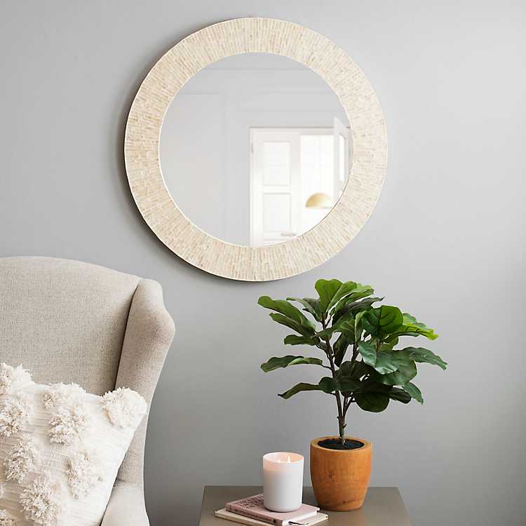 Mother Of Pearl Mosaic Round Wall, Mother Of Pearl Framed Mirror