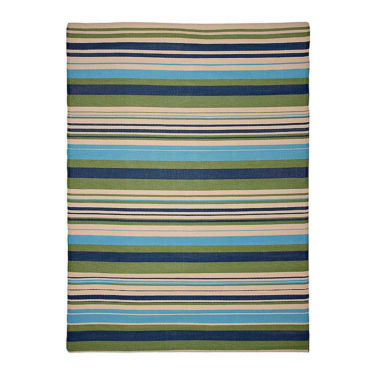 Turquoise Stripe Outdoor Area Rug 6x9, Turquoise Outdoor Rug