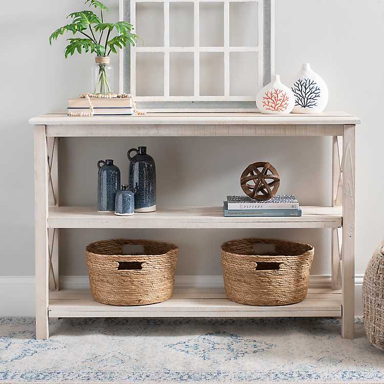 Cream Wooden Plank X Frame Console, What To Put On A Console Table