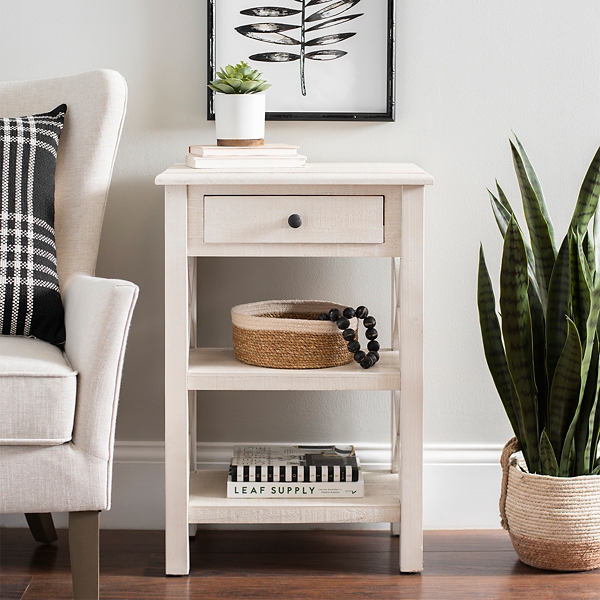 Cream side table on sale with drawer