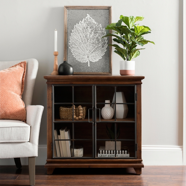 Brown Glass And Metal Windowpane 2 Door Cabinet Kirklands Home