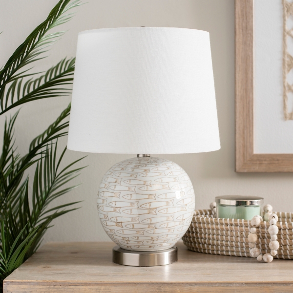Ivory and Brown Fish Round Table Lamp 