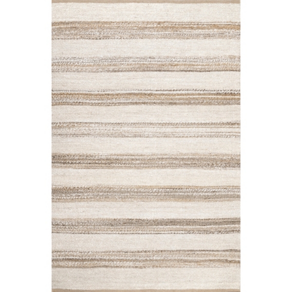 White And Brown Stripe Jute Area Rug 5x8 Kirklands