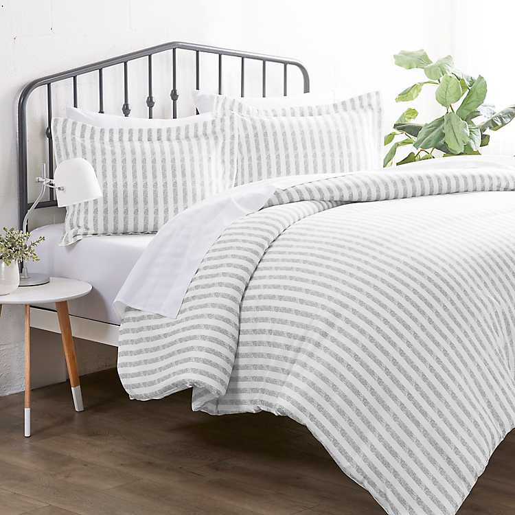 Light Gray Stripes 3 Pc Queen Duvet, Light Grey Bedding Queen