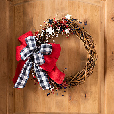 Berries and Stars Wreath with Gingham Bow