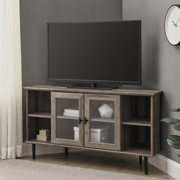 Gray Washed Glass Door Corner TV Stand Kirklands Home
