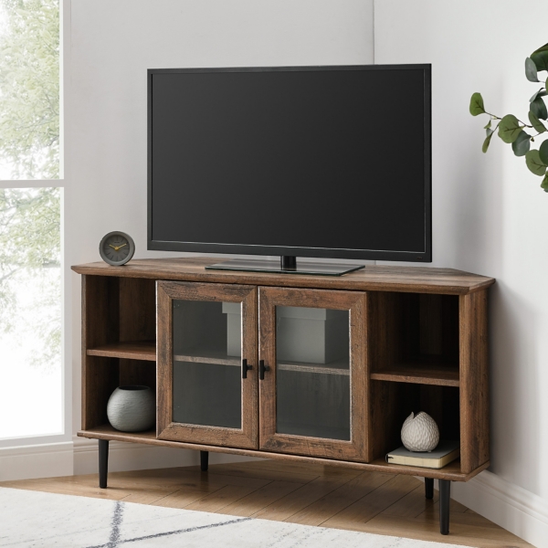 Rustic Oak Glass Door Corner Tv Stand Kirklands