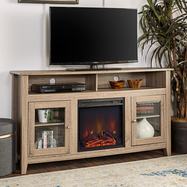 Driftwood 2-Door Media Cabinet with Fireplace | Kirklands Home