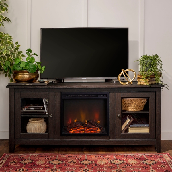 Espresso Media Cabinet with Electric Fireplace | Kirklands Home