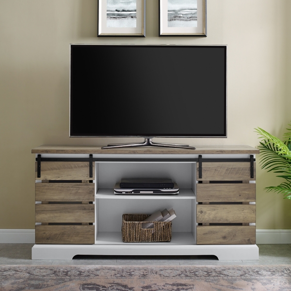 Rustic Oak Sliding Slat Door TV Stand Kirklands Home