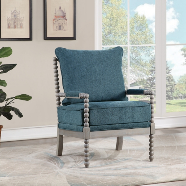 Aegean Blue Liam Turned Leg Accent Chair