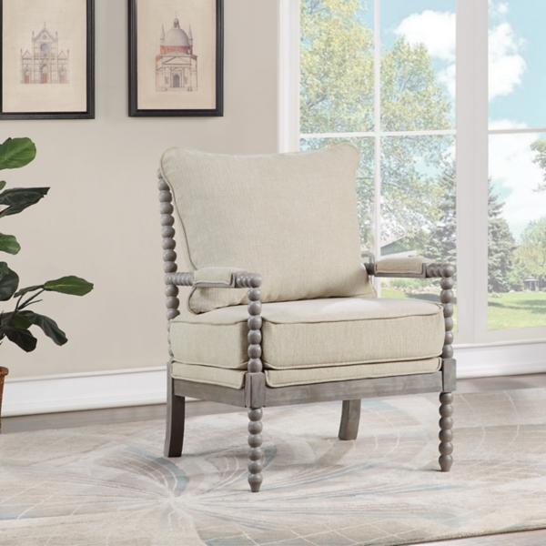 Beige Liam Turned Leg Accent Chair