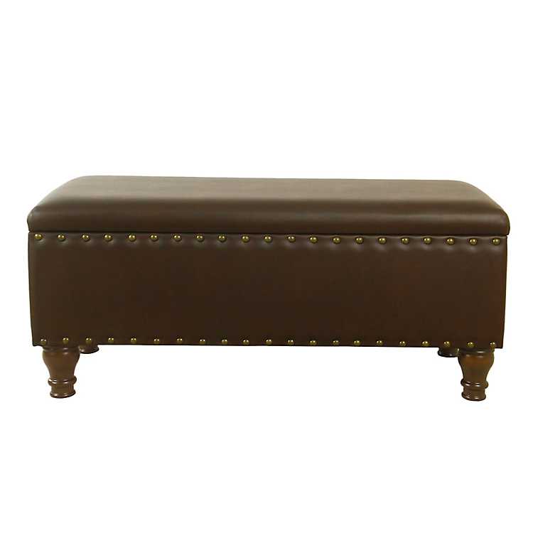 Brown Leather Storage Bench With, Brown Leather Bench With Storage