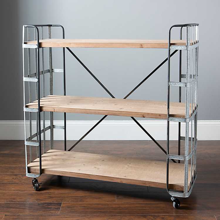 Galvanized Metal And Wood Rolling, Rolling Wooden Shelves