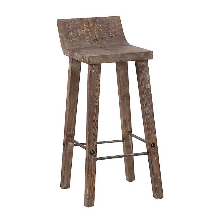 Rustic Wooden Low Back Ramsey Barstool, Rustic Outdoor Bar Stools