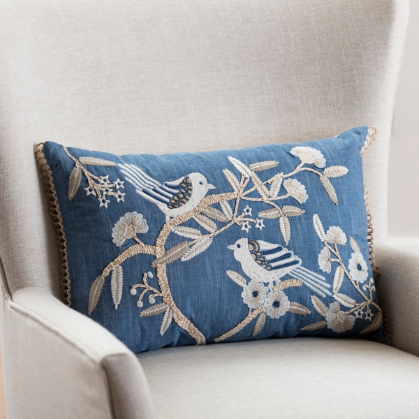 Blue embroidered pillow best sale