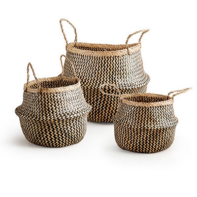 Round Seagrass Baskets with Handles, Set of 3