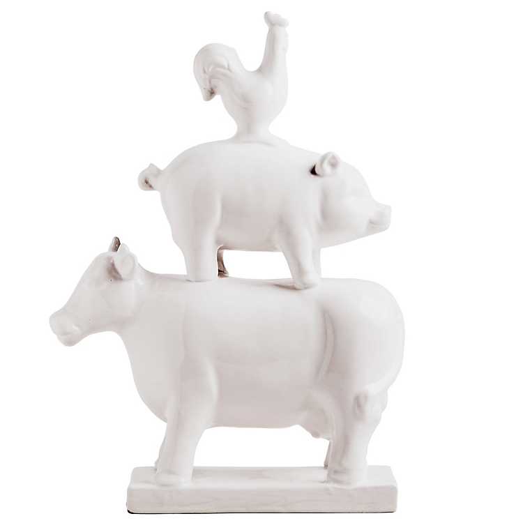 Stacked Farm Animals Winter White 10 x 7 Resin Stone Christmas Figurine 
