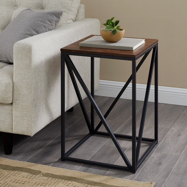 Walnut Geometric Square Modern Accent Table | Kirklands Home