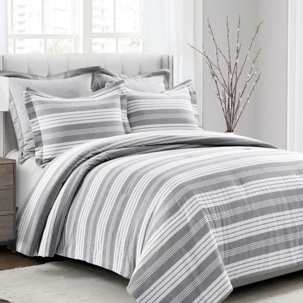 gray and white striped comforter