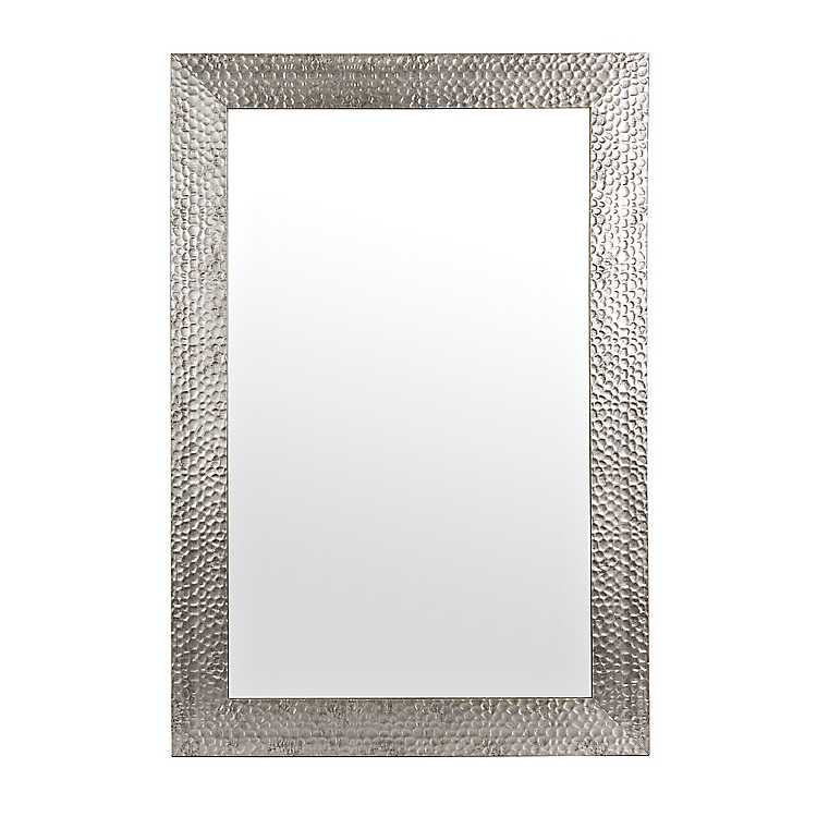 Silver Hammered Framed Mirror 24x36, Mirror With Silver Frame