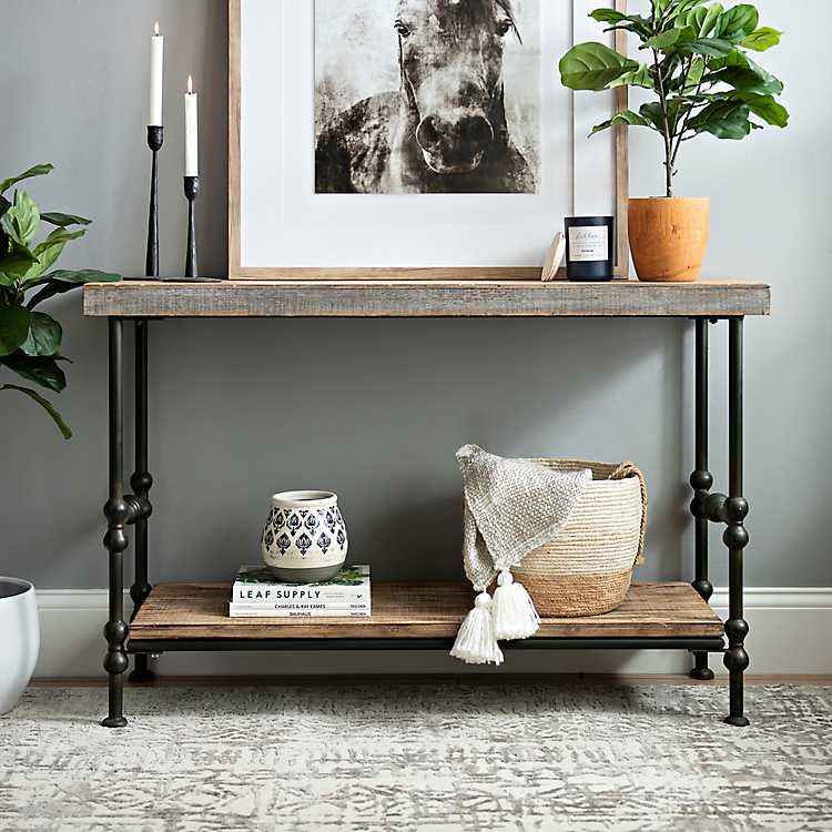 Antique Wood And Metal Lucy Console, Iron And Wood Console Table