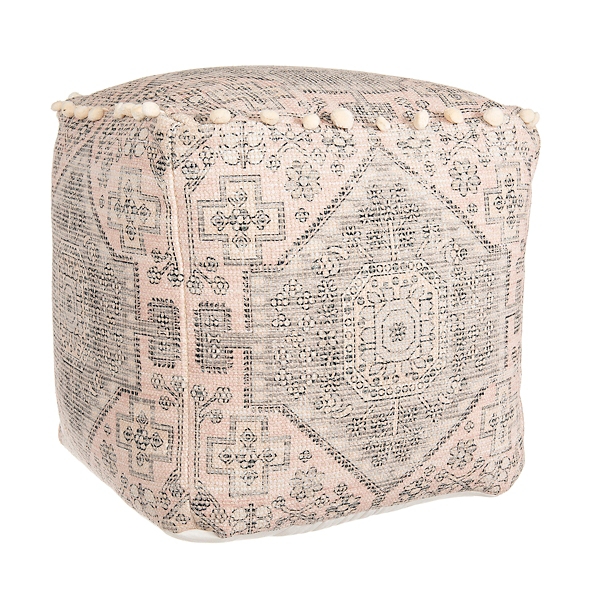 Pink Pom Pom Woven Pouf Kirklands