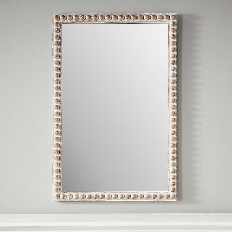 Natural Wood Beaded Frame Mirror, Wood Beaded Full Length Mirror