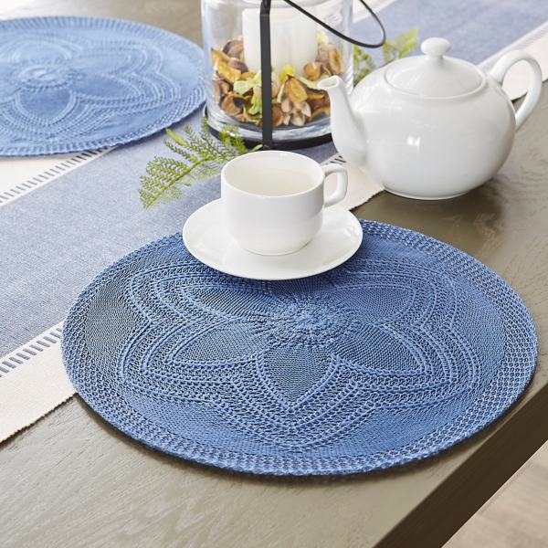 French Blue Woven Round Placemats, Set of 6